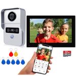 WiFi Video Intercom System, Video Doorbell with Monitor Kits, Wired 1080P HD Doorbell Camera, Wireless WiFi 7 Inch Monitor with 32G Card, Record, Tuya Remote / ID Keyfobs Unlock for Home Apartment