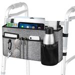 FINPAC Large Walker Tote Bag with Cup Holder, Folding Walker Attachment Hands-Free Storage Basket Mobility Aid Accessory Pouch for Elderly, Senior, Grey