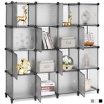 ANWBROAD Cube Storage Organizer, 16-Cube Modular DIY Book Shelf with Doors, Closet Clothes Organizer, Plastic Storage Cubbies Cabinet for Living Room Bedroom Office Gray ULCS16HM