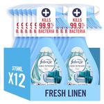 Febreze Antibacterial Fabric Freshener Spray Fresh Linen 12 x 385ML, Kills 99.9 percent Of Bacteria, Fights Tough Odours And Freshens