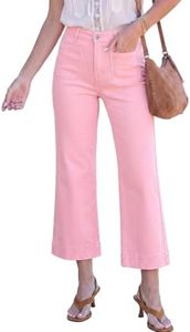 luvamia Wide Leg Jeans for Women Trendy High Waisted Flare Jeans Cropped Denim Pants Stretchy Baggy with Patch Pockets High Rise Wide Leg Jeans for Women Pink Flare Jeans Pink-A-Boo Size 20 Size 22