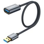 SUNGUY USB 3.0 Extension Cable, 0.5M USB A Male to Female Cable 5Gbps USB Extension Lead Compatible with External Hard Drive, Printer, Scanner, Oculus Rift, Card Reader, Fan Cooler-Grey