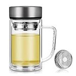 OverTwice Office Glass Infuser Bottle Tea Tumbler Cup Double Wall Borosilicate Travel Mug Portable Tea Maker with Strainer For Loose Tea,Flower Herbal,Tea Bags 13 OZ/380ML 11