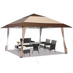 TANGZON 4 x 4m Pop up Gazebo, 3-Level Height Adjustable Instant Canopy Shelter with Vented Roof & Carry Bag, Foldable Waterproof Party Tent Patio Garden Pavilion (390x390x265/275/285cm, Brown+Khaki)