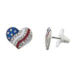 Lux Accessories Silver Tone Americana American Flag Pave Heart Stud Earrings