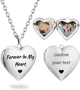 PHOCKSIN Silver Heart Locket Necklace Forever In My Heart Personalized Love Heart Necklace that Holds Pictures Customized Gifts Locket Necklaces for Birthday