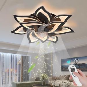 Bevenus Ceiling Fans with Lights,Modern Flush Mount Ceiling Fan with Remote/App Control,Dimmable LED Low Profile Ceiling Fan with 6 Speeds for Bedroom,Dining Room,Kitchen.Black,120V