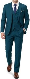 YND Men's Slim Fit 3 Piece Suit, One Button Jacket Vest Pants Set with Tie, Solid Party Wedding Dress Blazer, Tux Waistcoat and Trousers Light Blue