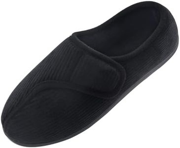 Git-up Diabetic Slippers Shoes for Men Arthritis Edema Adjustable Closure Toe Swollen Feet Slippers Memory Foam Comfy Bedroom House Indoor Outdoor Shoes, Black, 8