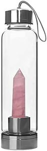Crystal Glass Water Bottle, Water Bottle with Removable Gemstone Center Top Easy Carry Strap for Travel Office On The Go 550ml
