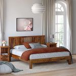 Wopno Furniture Solid Sheesham Wood Queen Size Bed Without Storage for Bedroom | Rosewood Palang Bed Living Room | Wooden Double Bed Cot for Home Hotel (Honey)