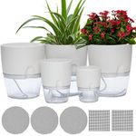 Self Watering Pots for Indoor Plants, ETGLCOZY 5 Pack 6/4.1/3.2 Inch Flower Pot Modern Decorative Plastic Planter with Extra Large Water Storage for All House Plants, Flowers, Herbs (White)