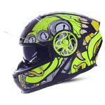 Steelbird SBH-40 Octopus ISI Certified Full Face Graphic Helmet for Men and Women with Inner Smoke Sun Shield (Medium 580 MM, Glossy Black Glow Neon)