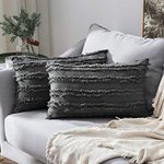 MIULEE Set of 2 Decorative Boho Throw Pillow Covers Striped Jacquard Pattern Cushion Covers for Sofa Couch Living Room Bedroom 12x20 Inch Dark Grey