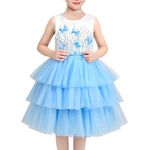 Sunny Fashion Girls Dress Blue Butterfly Sequin Multilayer Belt Ruffle Sleeveless Tulle 8