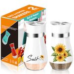 Salt and Pepper Shakers Set - 120ml with Clear Glass Bottom Salt Pepper Shaker, with Stainless Steel Lid Salt Shaker, Refillable Spice Dispenser for Home Kitchen Cooking Camping BBQ - Sunflower