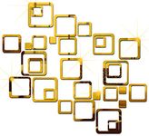 Wall1ders Dakshita Acrylic Square 3D Decorative Mirror Wall Sticker for Bedroom Latest Room Decor (Golden) - Pack of 30