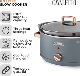 Tower Cavaletto 6.5L Slow Cooker – Grey, Large Capacity