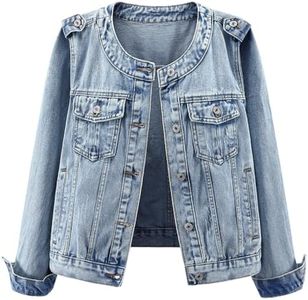 Kedera Women's Denim Jacket Button Down Round Neck Long Sleeve Washed Cute Jean Jackets