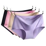 Femonia Women's Seamless Hipster Ice Silk Panty Briefs Underwear Panties String Panty Solid Color Comfort Mid Waist Breathable Briefs Female Underpants(Seamless Pack of 3) Multicolour