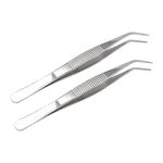 MMOBIEL 2 Pcs Stainless Steel Tweezers 12cm / 5inch with Curved Serrated Tip Professional Multi Purpose Tongs Tool for Industrial Work, Laboratory Use, Gardening, Cooking