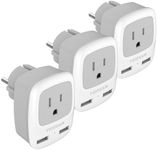 TESSAN Germany France Travel Power Adapter, Schuko European Plug with 2 USB, Type E F Outlet Adaptor for US to Europe EU German French Russia Iceland Spain Greece Norway Korea, 3 Pack