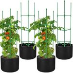 4 Packs 47 x 12 Inch Garden Tomato Cages with Grow Bags- Triangle Plant Support Trellis Assembled with Planter Bags- Garden Cucumber Vegetables Frames for Vertical Climbing Plants