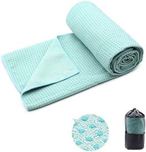 Eunzel Yoga Towel,Hot Yoga Mat Towel with Grip Dots Sweat Absorbent Non-Slip for Hot Yoga, Pilates and Workout 24" x72", Teal