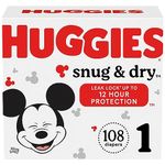 Huggies Snug & Dry Baby Diapers, Size 1, Giga Pack, 108 Ct