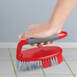 Cello Kleeno Tile Scrubber Plastic Brush | Versatile Bathroom, Kitchen, and Floor Tile Cleaning Tool with Flexible Bristles and Sturdy Grip Handle | Red and Grey