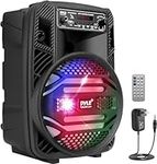 Pyle Portable Bluetooth PA Speaker System - 300W Rechargeable Outdoor Bluetooth Speaker Portable PA System w/ 8” Subwoofer 1” Tweeter, Microphone in, Party Lights, MP3/USB, Radio, Remote