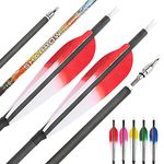 surwolf 31" Pure Carbon Arrows Archery Hunting Arrows 250 300 350 400 500 600 Spine with Natural Feather Fletched Targeting Arrows for Compound & Recurve & Long Bow 12pcs (red, 300)