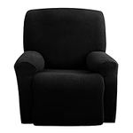 LiveGo Jacquard Recliner Chair Covers, Stretch Polyester Spandex Recliner Cover 4 Pieces, Reclining Chair Cover with Elastic Side Pocket, Armchair Cover for Living Room (Black)