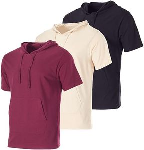 Real Essentials 3 Pack Mens Hoodies Hoodie Workout Short Sleeve Sweatshirt Fashion Cotton Gym Lightweight Pullover Hooded Summer Dri Crew T Shirt
