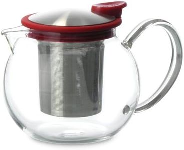 FORLIFE Bola Glass Teapot with Basket Infuser, 25oz./750ml., Red