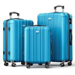 Strenforce 3-Piece (20/24/28)" Suitcase Set Spinner Wheels ABS Lightweight Luggage Sets with TSA Lock,Lake Blue