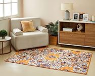 Amazon Brand - Solimo 3D Printed Vintage Carpet with Anti Skid Backing for Living Room | Dinning | Office (4x6 feet), Multi-Colored, Rectangular