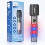 Philips Torch Rechargeable, 7W Magnetic Torch & Side Bright Light, 330 Lumens Emergency Flashlight, 325M Coverage, 2000mAh Battery, Telescopic Zoom, Lightweight Flash Light for Home, Camping, Hiking