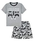 ThePyjamaFactory Boys I Had To Pause My Game to Be Here Gaming Controller Grey Short Cotton Pyjamas (14-15 Years)