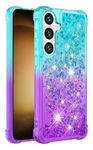 NVWA Phone Cases for Galaxy S24, Gradient Liquid Champagne Quicksand Series Glitter Bling Floating Soft TPU Clear Bumper Hybrid Shockproof Protective Phone Cover Blue Purple Love Heart