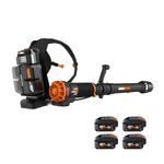 Worx Nitro WG572 80V Cordless Leaf Blower, Backpack Blower with 800CFM & 150MPH, Electric Blower for Lawn Care with Brushless Motor & Variable Air Control, 4 Batteries & Basecamp Charger Included