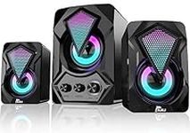 NJSJ PC Speakers with Subwoofer,USB-Powered Mini 2.1 Stereo Multimedia Speaker System with RGB Gaming LED Light up Wired 3.5mm Audio for Computer Laptop Monitor,Tablets,Music Player,11W