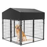 Susire Large Dog Kennel Outdoor: Metal Pet Tall pens Crate with Waterproof UV Protection Canopy 8pcs Free Stakes Rubber Protector