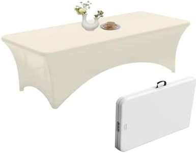 Urby Elastic Table Clothes for 8 Foot Rectangle Tables Fits 8ft Folding Tables from Lifetime, COSCO, Mainstays and Others. Heavy-Duty Stretchy Wrinkle Resistant Spandex. Ivory.