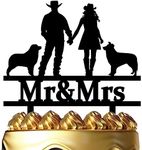 Cowboy and Cowgirl Wedding Cake Topper Romantic Bride and Groom With Shepherd Dog Cake Topper Funny Mr&Mrs Cake Topper For Wedding Anniversary Bridal Shower Praty Supplies