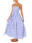 chouyatou Women's Striped Back Smocked Maxi Dress Sexy Spaghetti Strap Cut Out Flowy Swing Long Dress, Purple, X-Small