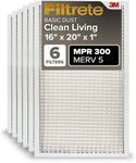 Filtrete Clean Living Basic Dust AC Furnace Air Filter, MPR 300, 16 x 20 x 1-Inches, 6-Pack