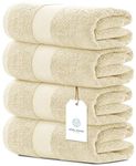 White Classic Beige Bath Towels, Luxury Hotel Style Bathroom Towel Set of 4, Quick Dry Cotton Towels Large 27x54 in for Home, Gym, Pool, Spa | 27 x 54 Inch | Beige | Set of 4