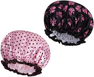 AOOWU 2 Pezzi Cuffia da Doccia Riutilizzabile Impermeabile, Doppio Strato con Elastici, Protezione Capelli per Donna, Bagno, Spa, Salon (Pois-B)