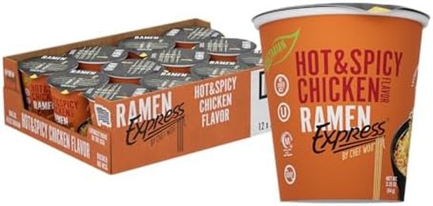 RAMEN EXPRESS Hot & Spicy Chicken Flavor Ramen Cup Noodle, 2.25 Oz Each (Pack Of 12) | Animal-free Ramen Noodles | All Plant-based | Made in U.S. with finest American flour